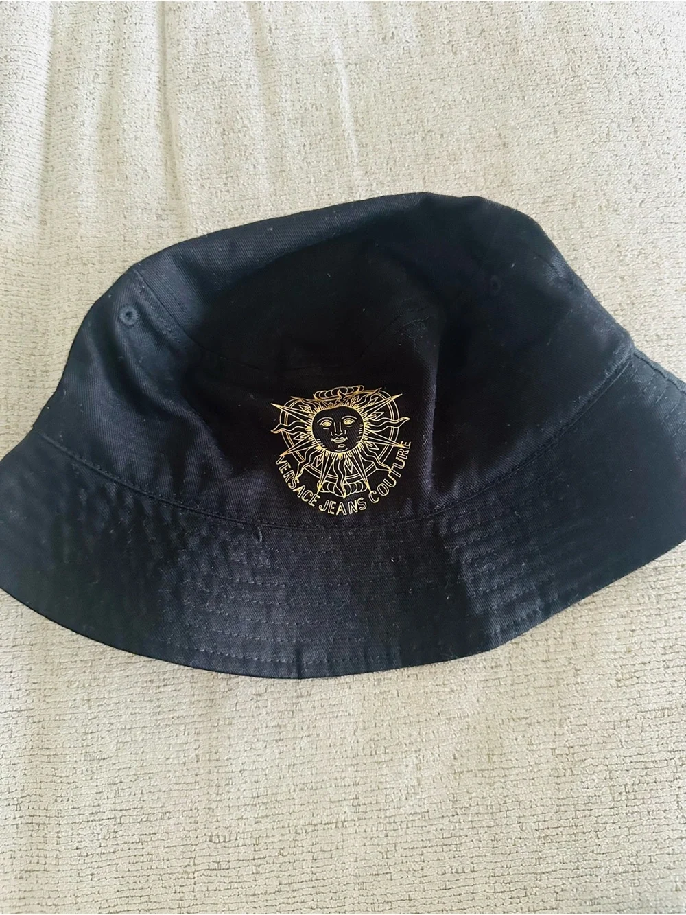 Versace Black Bucket Hat with Gold Medusa Sun Logo